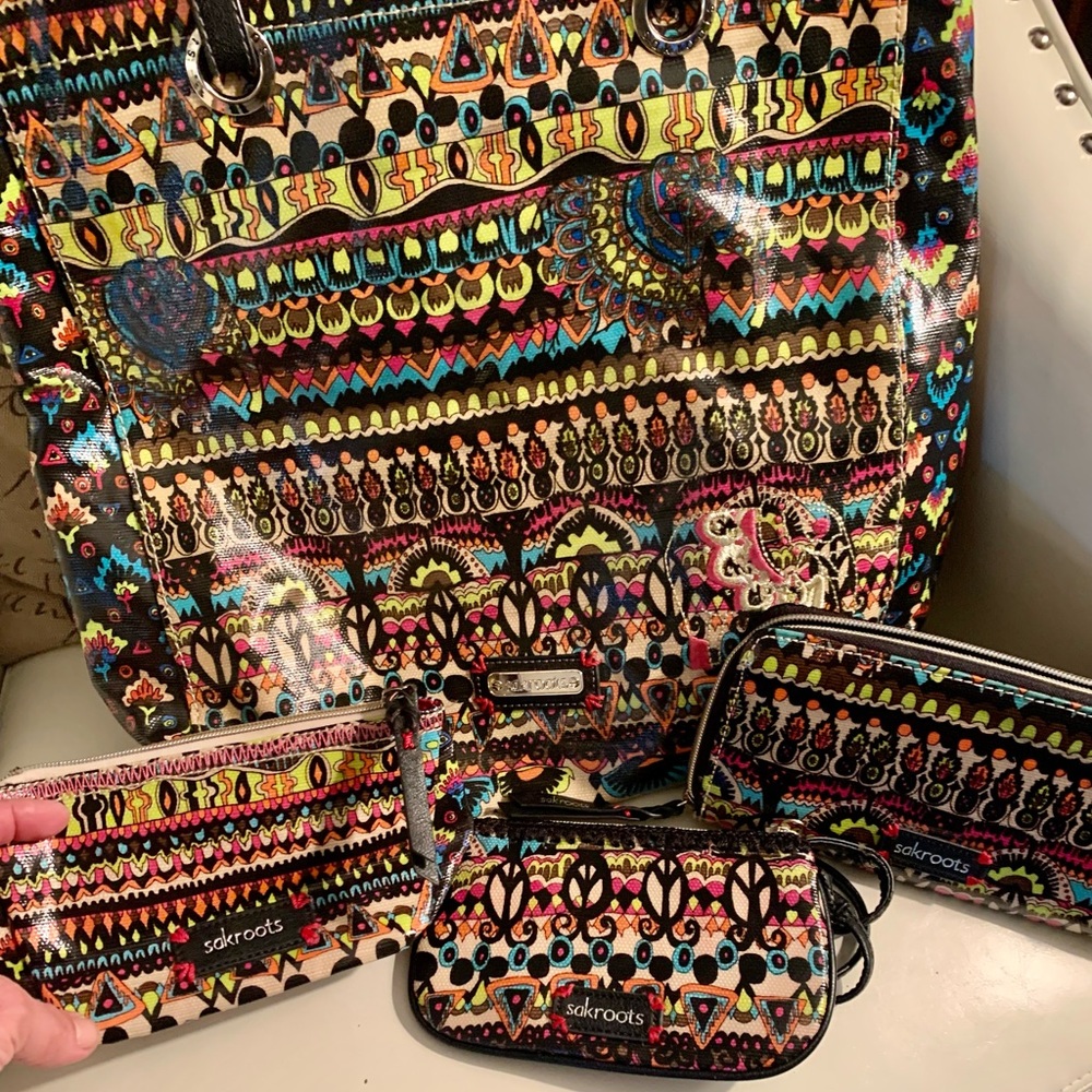 Sakroots Elephant tote purse and wallet key holder accessories